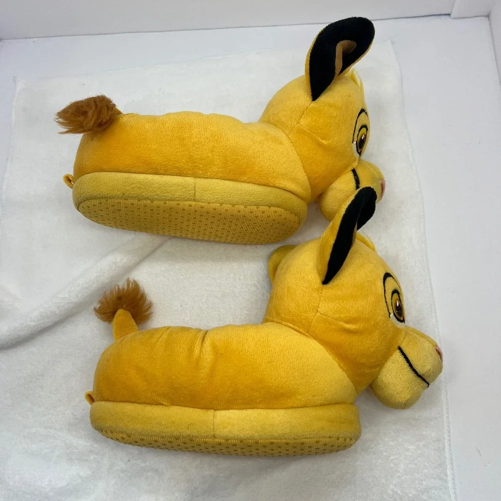 DISNEY Simba Plush Slippers Kids Size 6-7 Yellow Lion King House Shoes 90s
